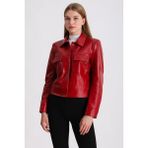 Emily Kadın Kısa Deri Ceket - Kırmızı - 3XL