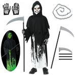 Emin Çocuklar Azrail Kostüm Kılık Karanlıkta Parlayan İskelet Kostümü Gotik Azrail Kostümü Noel Doğum Günü Partisi Cadılar Bayramı Karnaval Cosplay Erkek Kız