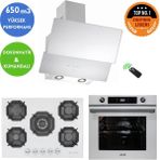 Eminçelik ve Afm Tech Marka Faba 5 Gözlü 1'wok Beyaz Ankastre Set (22 386 +FM7701 +Ch 1454 Rc W60)