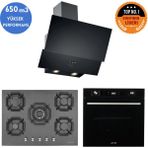 Eminçelik ve Afm Tech Marka Mare 5 Gözlü 1'wok Siyah Ankastre Set (22 385 +FM7700 +Ch 1454 Pb B60)