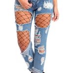 Eminna Seksi Geniş File Külotlu Çorap - Standart - Siyah