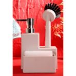 Emir Home Shop Akrilik Mutfak ve Banyo Seti Tezgah Üstü Sıvı Sabunluk Yumuşak Silikon Fırçalı ve Süngerlik Takımı - Bej - 0