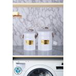 Emir Home Shop Galvaniz Lüx Metal 2'li Deterjan Kabı Kovası Ölçekli Çamaşır ve Bulaşık Deterjan Kutusu Deterjanlık Beyaz