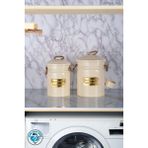 Emir Home Shop Galvaniz Lüx Metal 2'li Deterjan Kabı Kovası Ölçekli Çamaşır ve Bulaşık Deterjan Kutusu Deterjanlık Krem