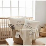 Emira Tasarım%100 Pamuk Müslin Bebek Battaniye ve Yastık Seti, Bej, 40x40-100x100 cm, Antibakteriyel, Kişiye Özel İsim İşlemeli, Düz Desen
