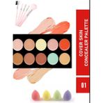 Emirgan Profeyonel Makyaj Kapatıcı Concealer cc Krem Aydınlatıcı Highlighter Palet + Sünger + Fırça Set - TEN TONU