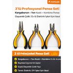 Emka 3’lü Profesyonel Mini Pense Seti | Kargaburun + Yan Keski + Kombine Pense | Dayanıklı Çelik Mini Set - Sarı