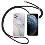 Emlivi iPhone 11-6.1 inç için cep telefonu zinciri kılıf mermer parıltılı kolye cep telefonu kılıfı asmak için kordonlu silikon cep telefonu koruyucu kılıfı bantlı - iPhone 11 (15) için asmak için kılıf kapaklı ip