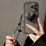 Emlivi iPhone 12 Pro Max için Kılıf İncili Bilezik Çiçekler Moda Cep Telefonu Kılıfı Dalgalar Koruyucu Kılıf Sevimli Çilek Tampon Kapak Yumuşak Silikon TPU Kılıf iPhone 12 Pro Max için, Siyah Aşk