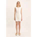 Emma Button Down Mini Elbise - %100 Keten, Özgün Tasarım ve Konfor - Fildişi - XS