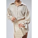 Emmas Clothing Oversize Büzgü Detaylı Saten Bluz Gömlek - 0019 Bej