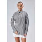 Emmas Clothing Siyah Beyaz Çizgili Oversize Kadın Gömlek - 0002 - Beyaz - XL