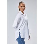 Emmas Clothing Yan Düğme Detaylı Asimetrik Kesim Beyaz Kadın Gömlek - 001-Beyaz - XL
