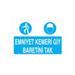 Emniyet Kemerini Giy Baretini Tak Uyarı Tabelası - 35x50 Alüminyum Kompozit Panel - Dİ14
