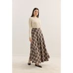 Emnora Ekose Kloş Etek Sütlü Kahve - L - XL