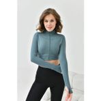 Emny Kadın Crop Spor Ceket - L - Yeşil
