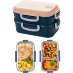 Emofom Aura Çift Katlı Beslenme Kabı (450 ml + 400 Ml) Paslanmaz Çelik Yemek Saklama Kabı - Lacivert