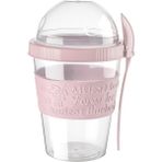Emofom Take'n Go 600 ml Kapaklı ve Kaşıklı Yoğurt Kabı & Beslenme Kabı & Lunch Box - Pembe