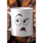 Emoji Yüz Ifadeli 330ML Baskılı Beyaz Seramik Kupa Bardak - 001 - Beyaz - 330 ml