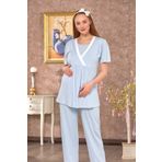 Emose Gizli Emzirme Lohusa Hamile Pijama Takım Mavi
