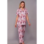 Emose Kadın Ekru Önden Düğmeli Uzun Kol Lohusa Hamile Pijama Takım