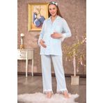 Emose Tüylü Lohusa Hamile Pijama Takımı Mavi