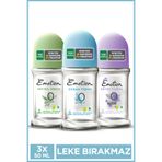 Emotion Kadın Alüminyumsuz Vegan Roll On 3x50 Ml (Natural Breeze,Ocean Fresh,Detox Floral) Leke Bırakmaz