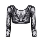 EMOTTOS Kadın dantel bolero, açık ön V yaka Shrug üst, şeffaf şık file bolero Shrug kancalı halka kilitli, işlemeli çiçekli kısa üst parça, siyah, S-XL, Siyah, M