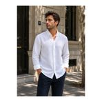 EMPEROR APPAREL Erkek Beyaz Uzun Kollu Pera Keten Görünümlü Gömlek