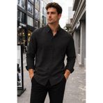 EMPEROR APPAREL Erkek Uzun Kollu Siyah Pera Keten Gömlek