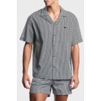 Emporio Armani % 100 Pamuk Desenli Relaxed Fit Kısa Kollu Gömlek Erkek Gömlek EM000593 AF20439 F0026 - Beyaz - Siyah