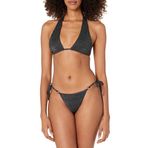 Emporio Armani Bayan Lurex dokulu iplik bant ve string Brezilya bikini seti, Siyah, L