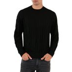 EMPORIO ARMANI Erkek Bisiklet Yaka, Uzun Kollu,%100 Yün Triko Kazak, Siyah