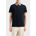 Emporio Armani Erkek Polo Yaka Kısa Kollu Düğmeli Yaka ve Kol Uçları Şerit Detaylı Lacivert Polo Yaka T-Shirt EM000
