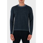 Emporio Armani Jakarlı Logo Baskılı % 100 Yün Bisiklet Yaka Kazak Erkek Kazak EM002630 AF14199 FB077 - Lacivert - XL
