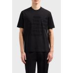 Emporio Armani Jakarlı Logo Baskılı Pamuk Regular Fit Sıfır Yaka T Shirt Erkek T Shirt EM000943 AF10762 FC158 - Siyah