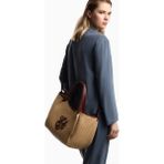 Emporio Armani Kadın Deri Kısa Kulp Hasır Kumaş Logo Desen Bej Omuz Çantası EW001009 AF25819-M1334
