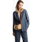 Emporio Armani Kadın Deri Kısa Kulp Hasır Kumaş Logo Desen Bej Omuz Çantası EW001011 AF25819-M1334