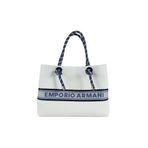 Emporio Armani Kadın Omuz Çantası, Şerit Çizgili Marka Logolu, Ekstra İç Bölmeli, Beyaz