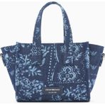 Emporio Armani Kadın Orijinal Bandana Baskılı Küçük Kanvas Desen Fermuar Kapama Lacivert Omuz Çantası EW000371 AF25821-FB467