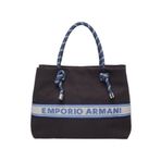 Emporio Armani Kadın Şerit Çizgili Marka Logolu Ekstra İç Bölmeli Lacivert Omuz Çantası -UB081
