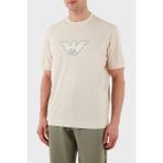 Emporio Armani Logo Işlemeli Regular Fit Pamuklu Bisiklet Yaka T Shirt Erkek T Shirt EM001033 AF10017 M1089 - Ekru - 2XL