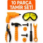 Empressco 10 Parça Tamir Seti: Gözlük, Tornavida, Vida, Somun, Ingiliz Anahtarı, Matkap, Pense, Çekiç - Ahşap - Seçenek 1