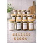 Empressco 12'li Bambu Vakum Kapak Cam Baharatlık Seti 300 Ml, Ahşap Kaşık Dahil - 1 lt