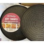 Empressco 36 cm Çift Taraflı Döküm Granit Tava, Et ve Balık Için Ideal, Şık ve Dayanıklı Kullanım - Seçenek 1 - Ahşap
