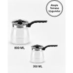 Empressco Çiftli T-Design Cezve ve Demlik Seti, 300ML+800ML, Ateşle Uyumlu - Seçenek 1 - Ahşap Rengi
