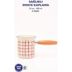 Empressco Kareli Emaye Cezve, Ahşap Saplı, 500ML, 6 Kişilik, Şık ve Kullanışlı - Seçenek 1 - Ahşap Rengi