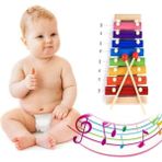 Empressco Kırmızı Ahşap Ksilofon Kutulu Bebek Müzik Aleti Eğlenceli Oyuncak - Seçenek 1 - Altın - Turkuaz