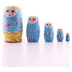Empressco Mavi Ahşap Iç Içe Matruşka Bebek Seti, Büyük Boy, 5 Parça - Seçenek 1 - Ahşap - Ceviz