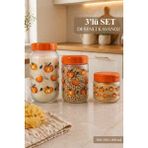 Empressco Naturelove 3 Boy Hava Almaz Kapaklı Erzak Saklama Kabı Bal Kabağı Desenli Cam Kavanoz Seti Baharatlık Çerezlik - Fiyatı, Yorumları - Altın - 1 - 1,3 lt